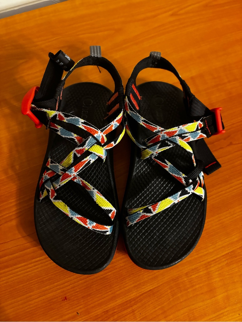 Chaco Kids Black Sandals with Multicolor Geometric Straps